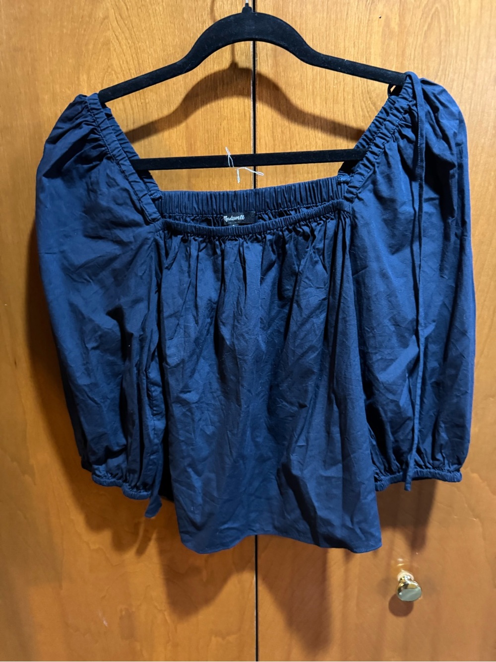 Madewell Navy Off-the-Shoulder Peasant Blouse